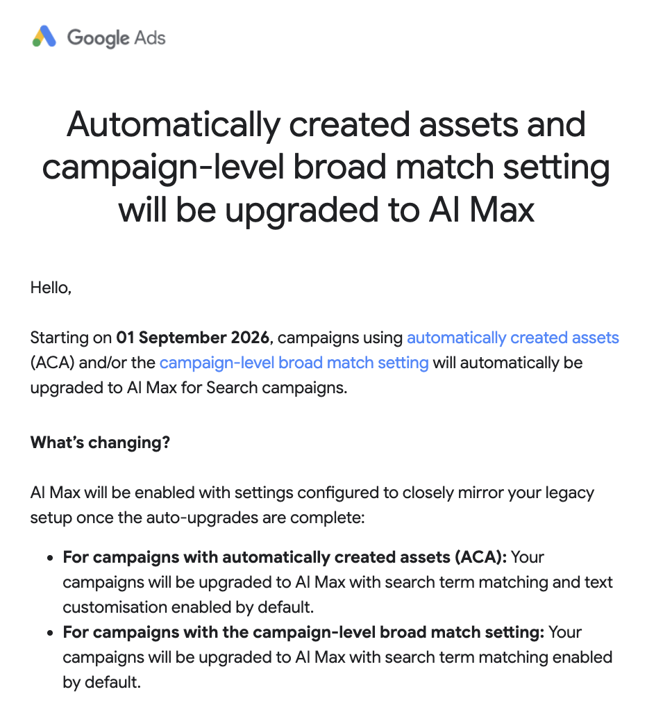 Google Ads AI Max update