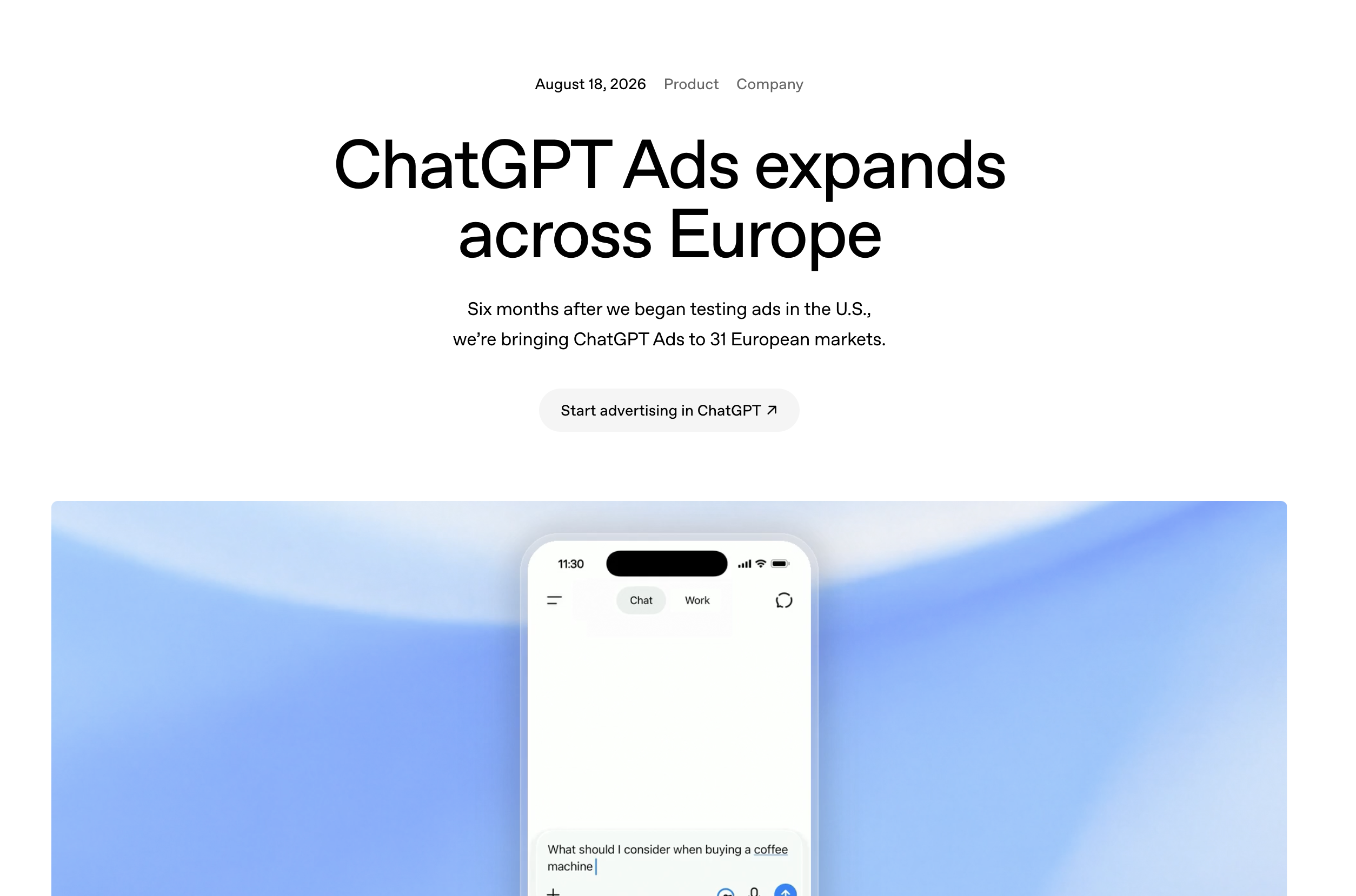 ChatGPT Ads expands to Europe