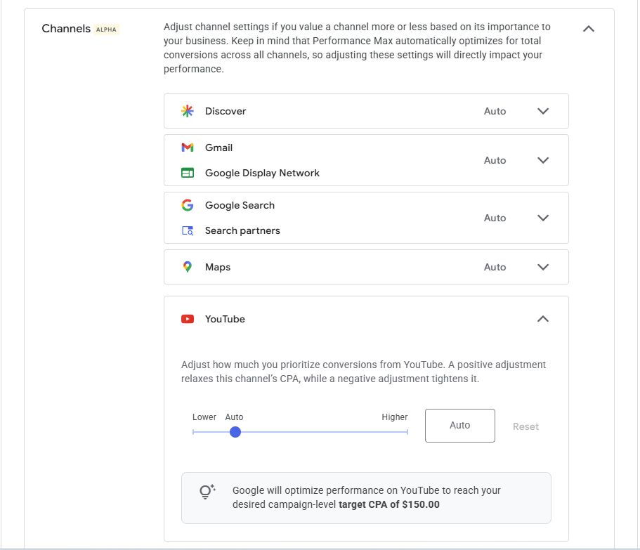 Performance Max channel prioritization update